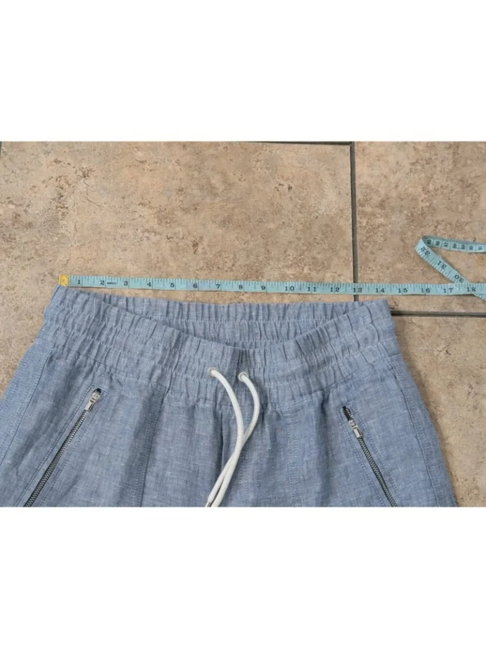 Athleta Pants Womens 6 Blue Cabo Linen Pleated Wide Leg Drawstring Casual Travel